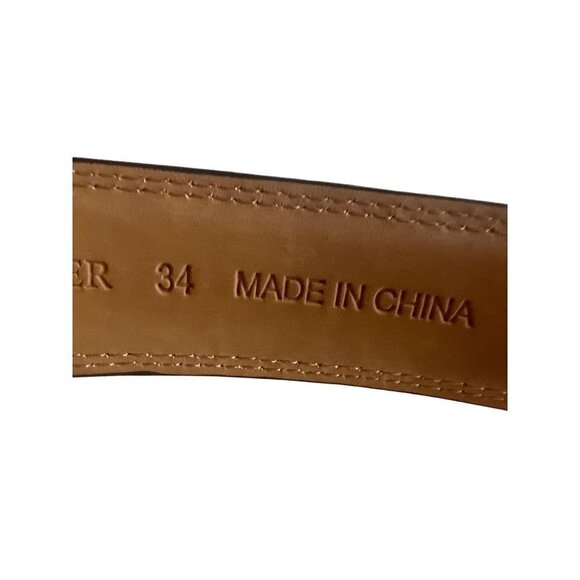 Brown Leather Belt Brushed Chrome Buckle Size 34 - Picture 4 of 5
